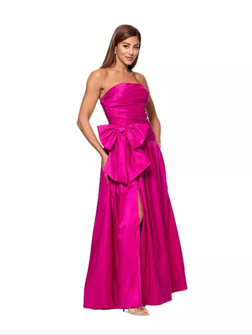 XSCAPE Fuchsia Satin Bow Gown Formal Evening Dress Sz 10 $319 Wedding Luxury - Picture 3 of 14
